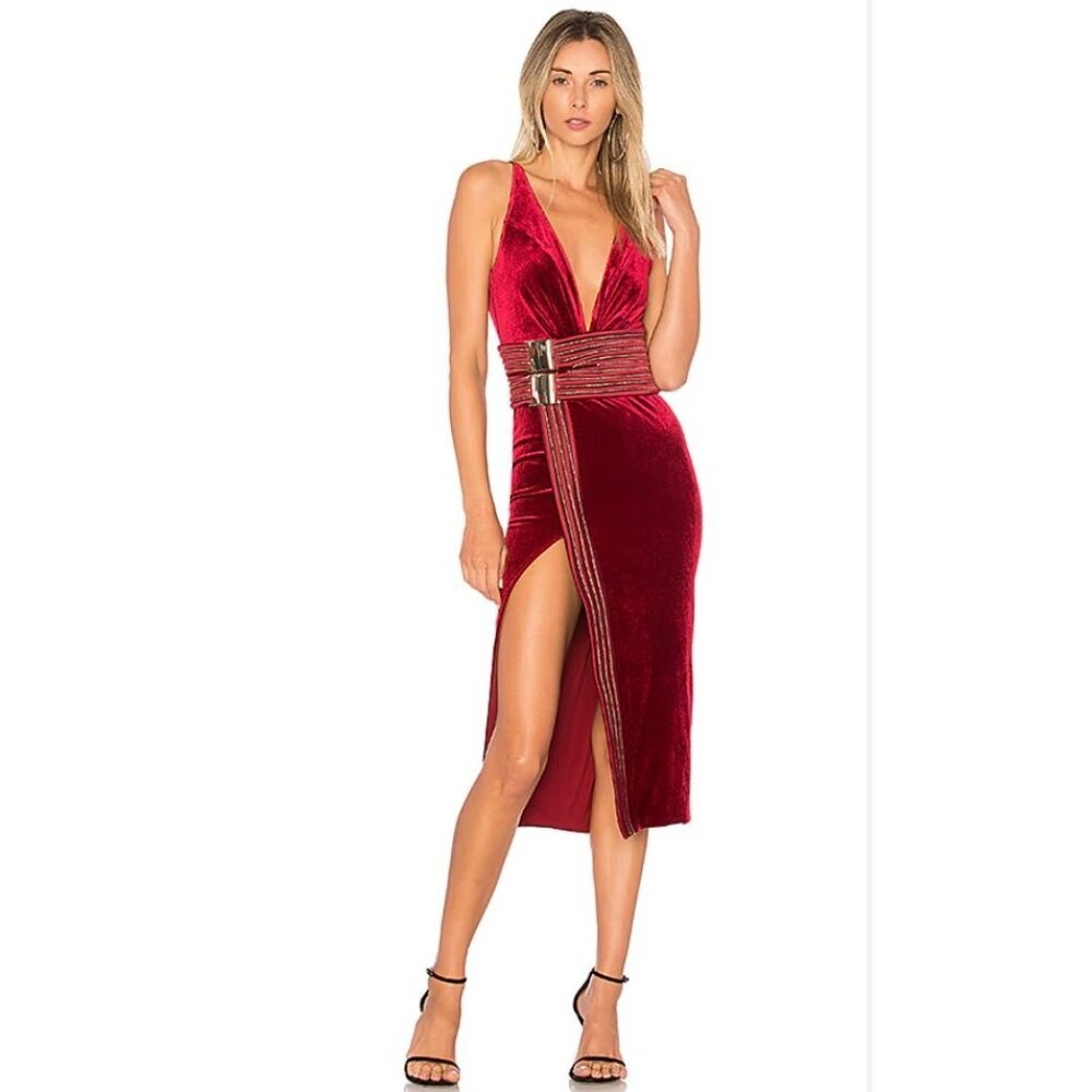 Zhivago Crimson Velvet Midi Dress